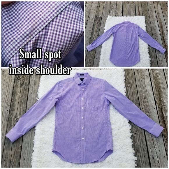Purple Gingham Dress Shirt Wrinkle Free JCrew Factory Thompson Size S Stretch - Picture 5 of 9